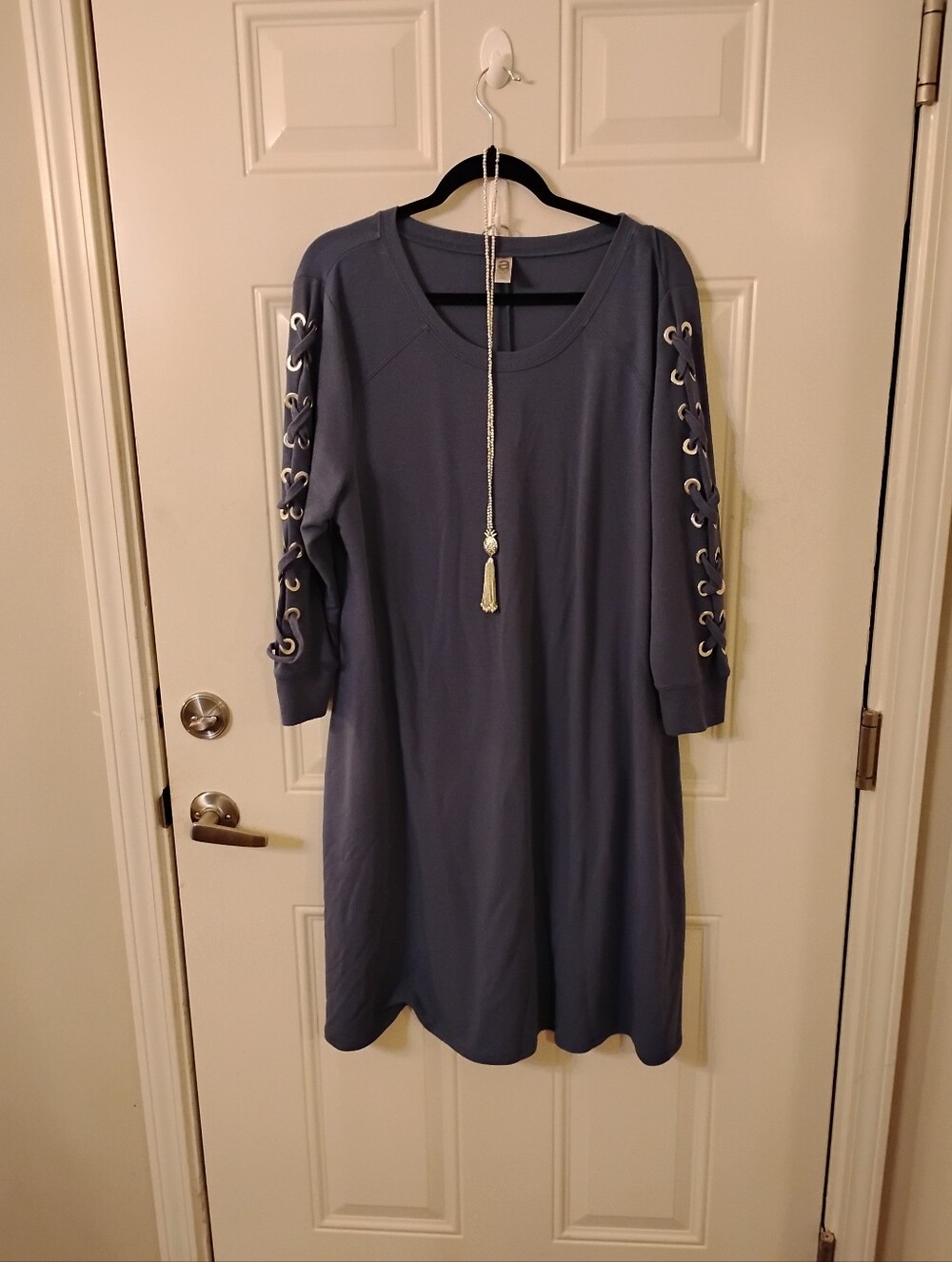 Avenue Lace-Up Sleeve Midi Dress - Slate Blue